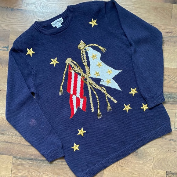 Vintage Alfred Dunner Womens Patriotic Embroidered Knit Sweater Size Large - Picture 3 of 11